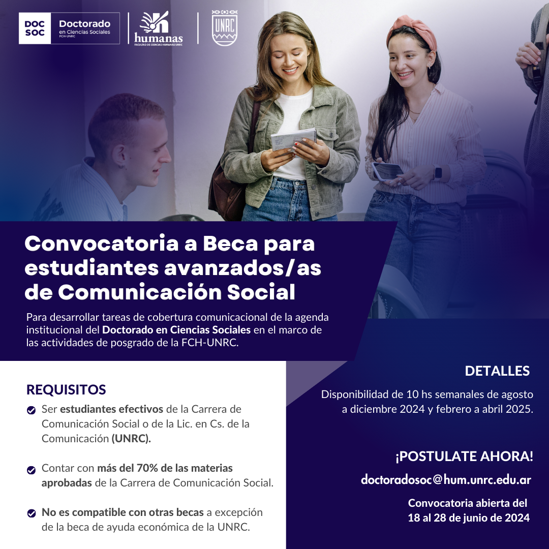 Convocatoria a beca para estudiantes avanzados/as de Comunicación Social