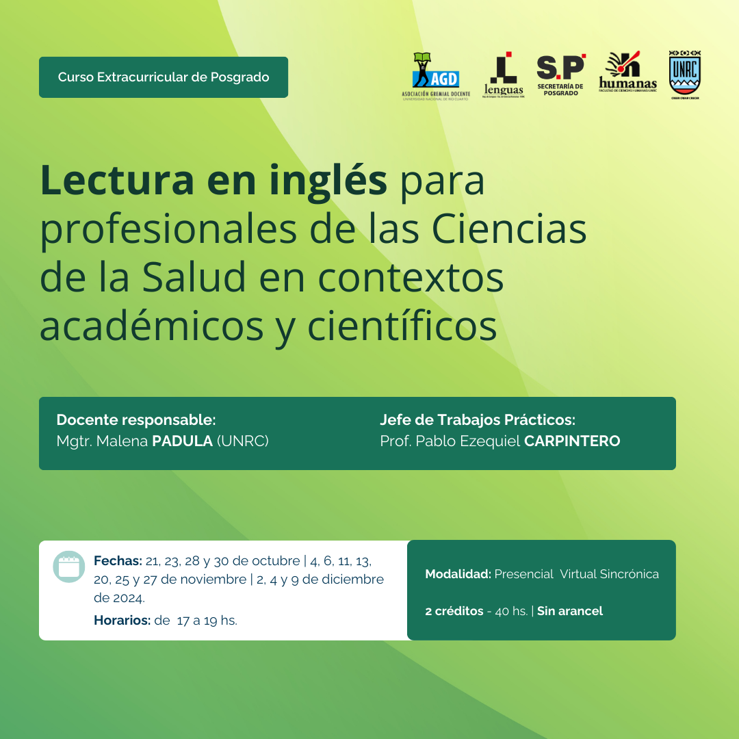 Curso extracurricular de Posgrado: Lectura en inglés para profesionales de las Ciencias de la Salud en contextos académicos y científicos