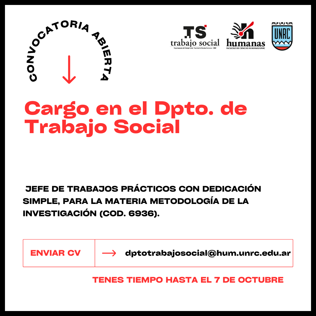 Convocatoria Abierta para cubrir cargo en el Dpto. de Trabajo Social