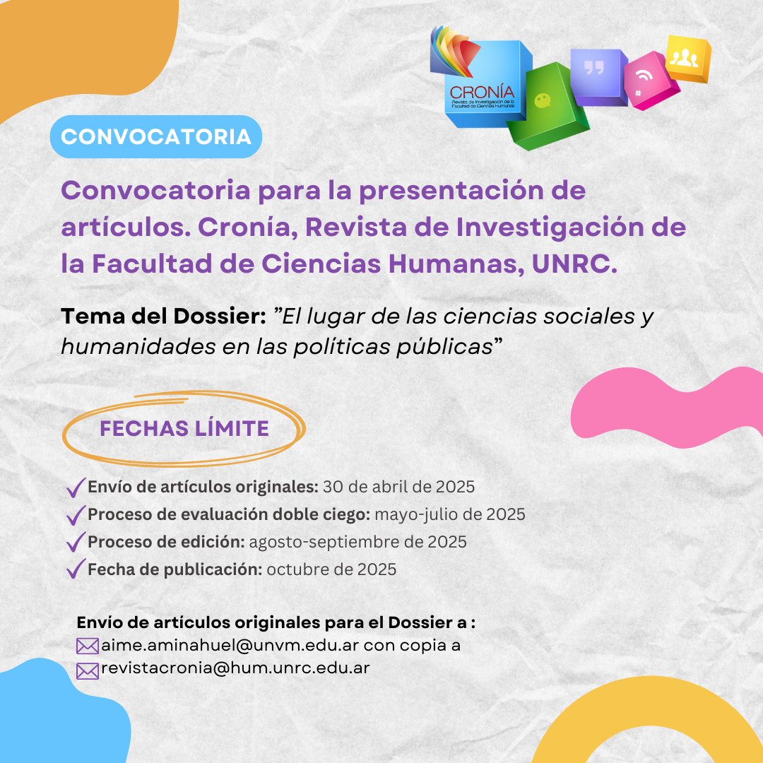 Convocatoria para la presentación de artículos Revista Cronía